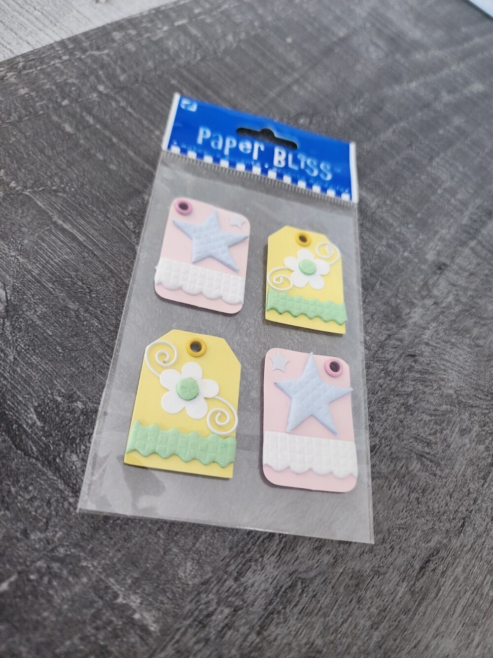 Paper Bliss Stickers Tags Pink & Yellow Baby Spring Scrapbooking Retired NEW #28